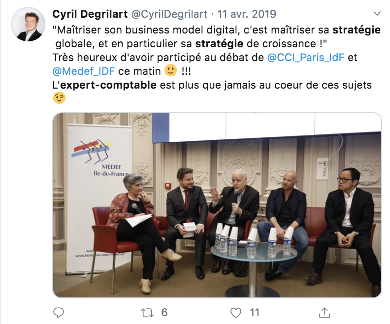 Tweet de Cyril Degrilart sur le business model digital